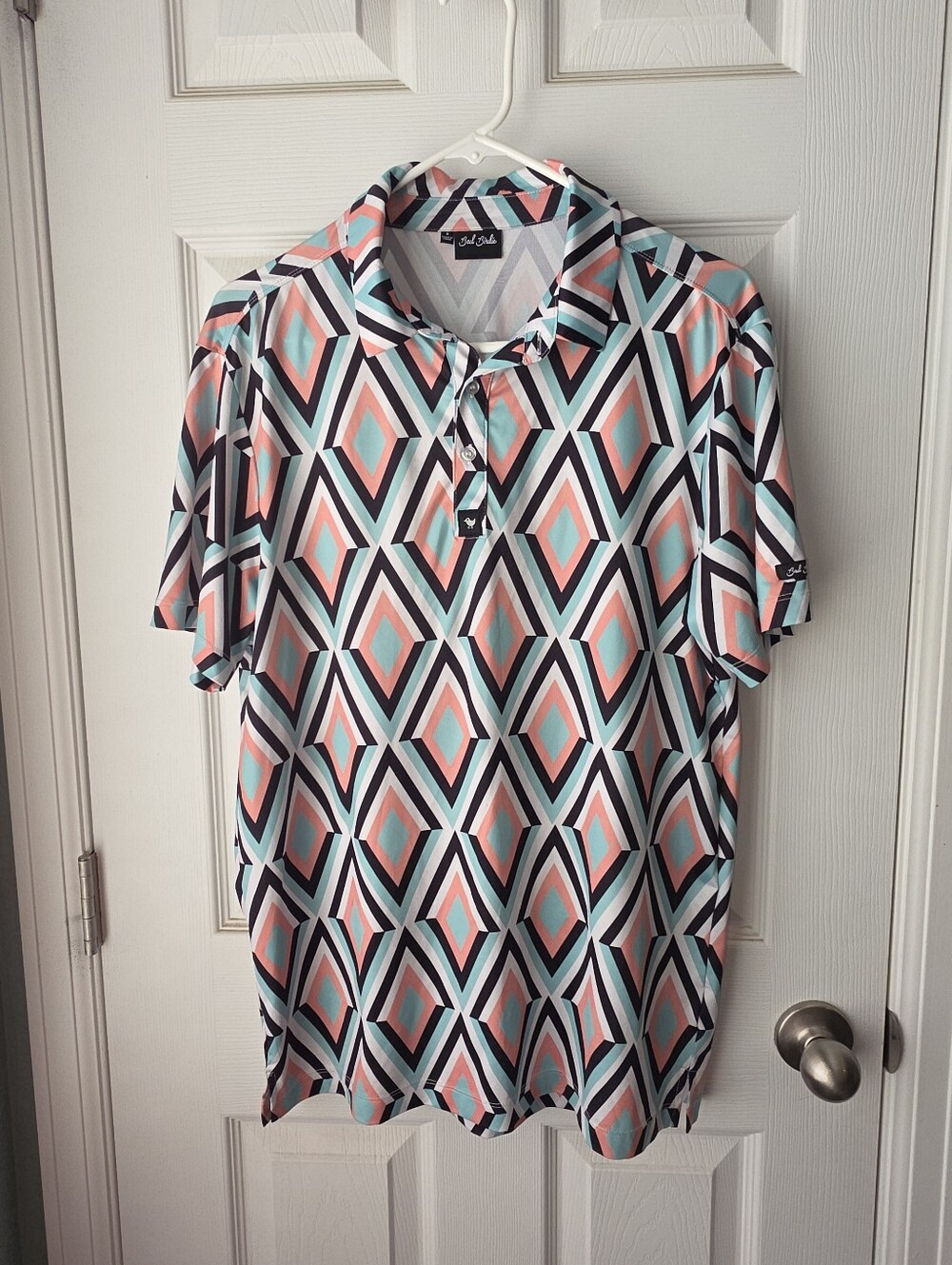 Bad Birdie Men’s The Diamond Geo Print Golf Polo Shirt- Multicolor- Small